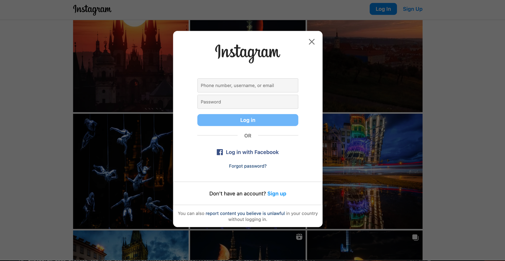 Example of Instagram data put behind the login wall
