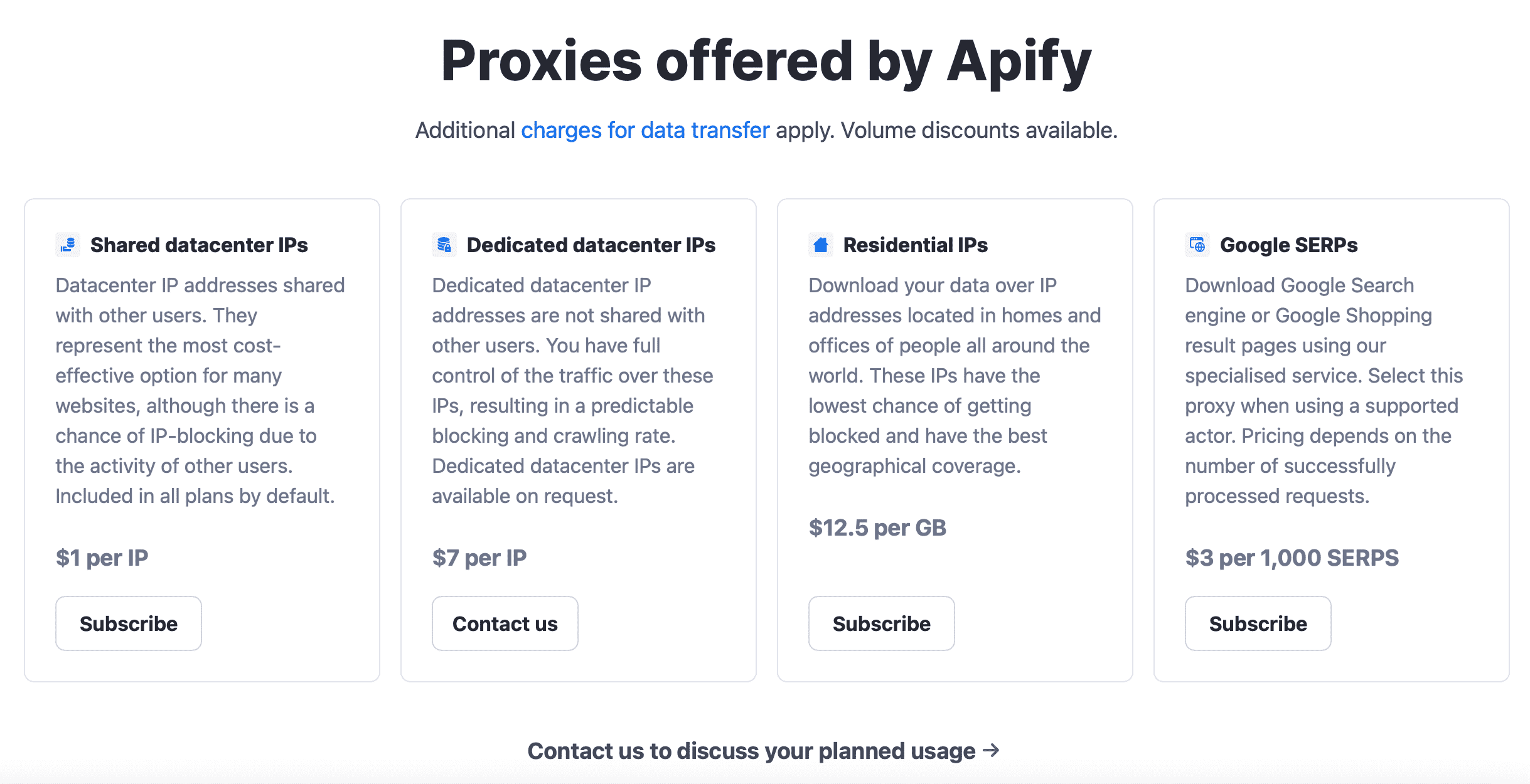Proxies offered by Apify