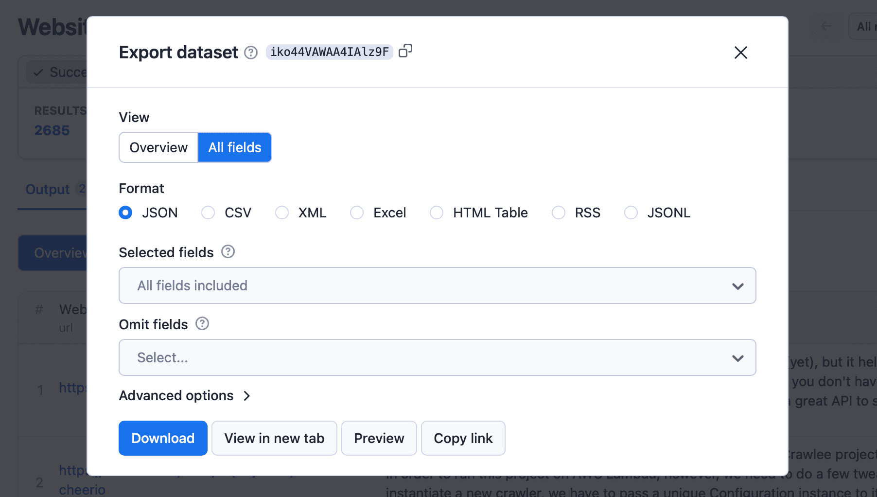 Download your data in any of the available formats