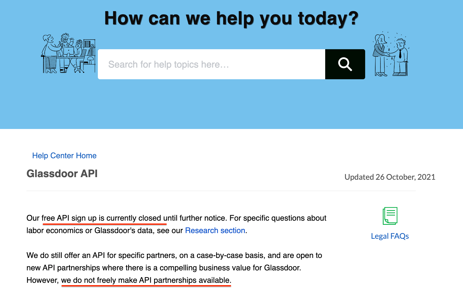Glassdoor API is not free or freely available at the moment