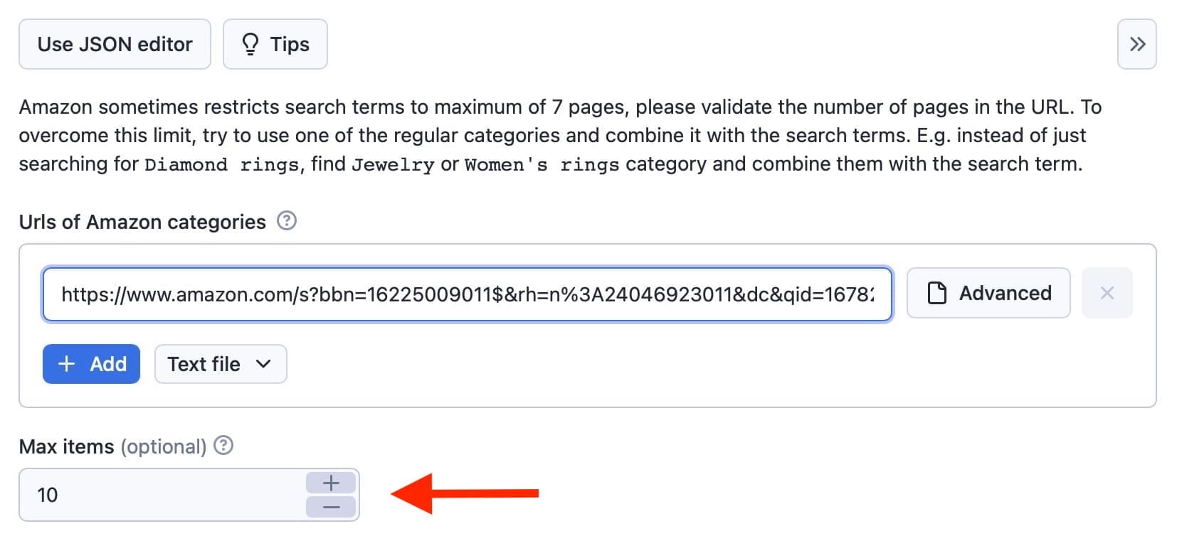 Select the maximum number of Amazon product items you want to scrape