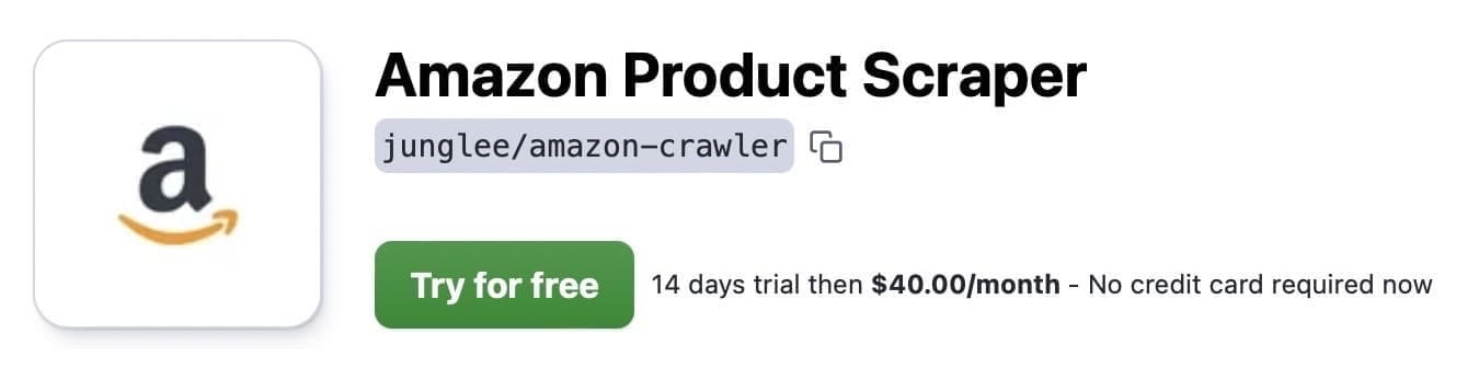 Screenshot of Amazon Product Scraper page on Apify Store