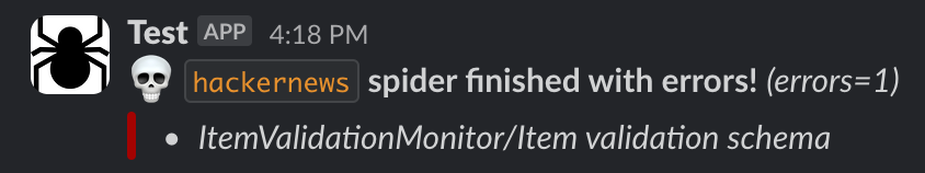 Spidermon monitoring notification on Slack
