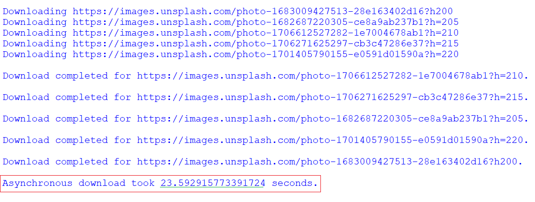 Time taken by asynchronous download