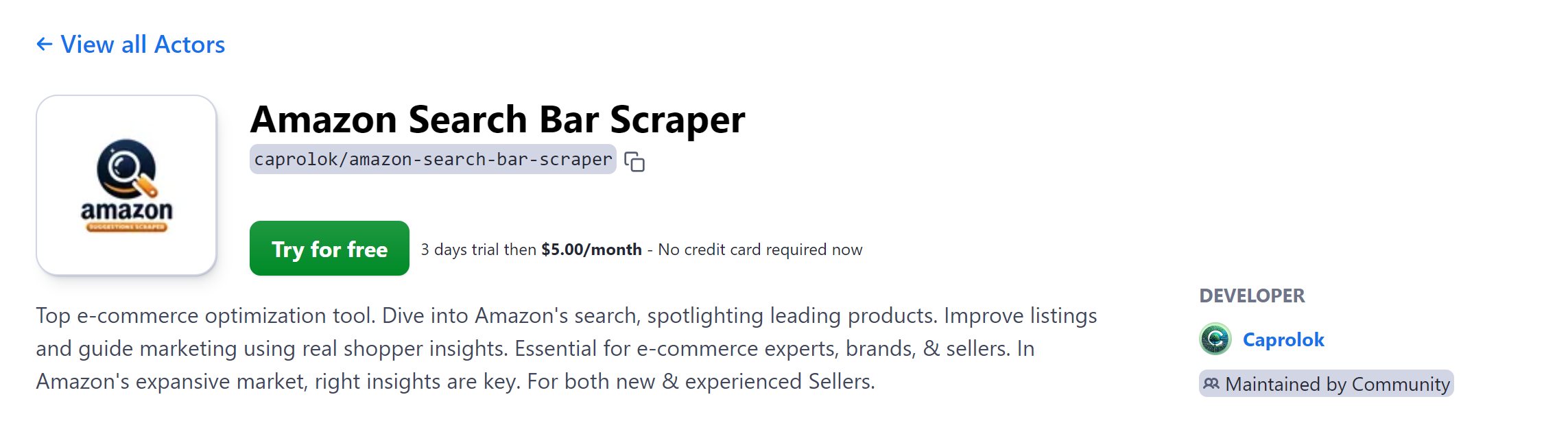 Step 1. Find Amazon Search Bar Scraper on Apify Store
