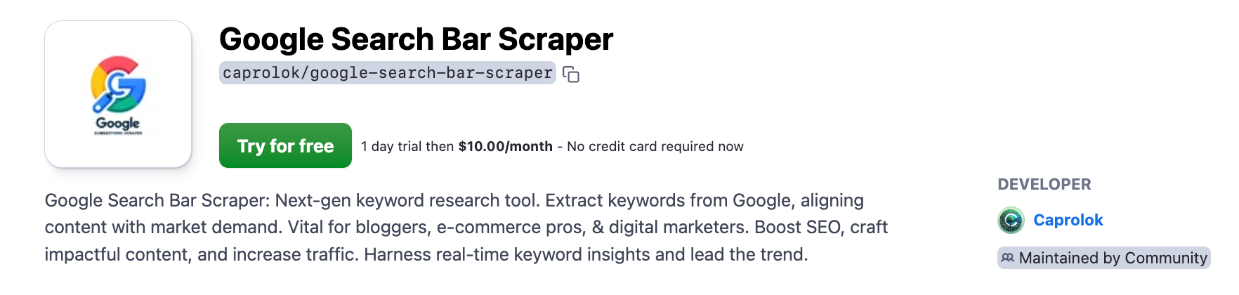 Step 1. Find Google Search Bar Scraper on Apify Store
