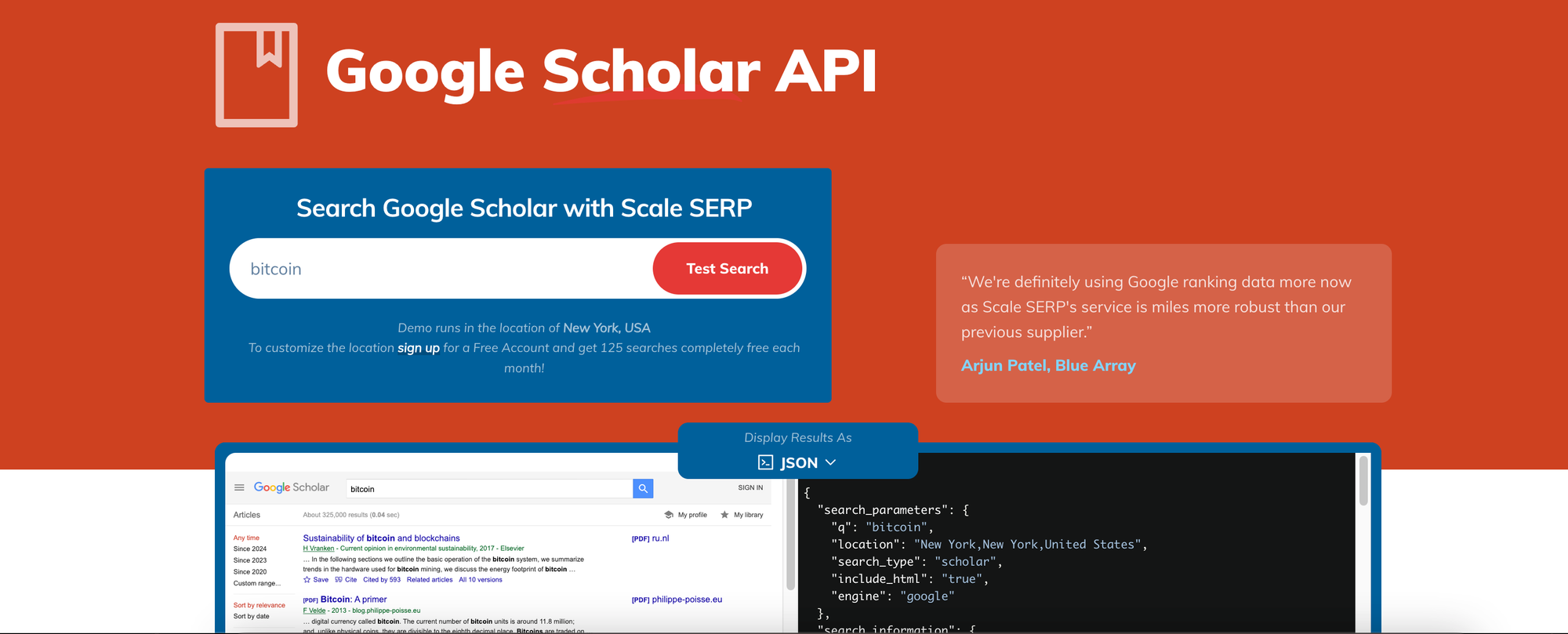 The languages solution. ScaleSERP scraping Google Scholar in Node.js with Axios. Python, PHP, simple curl, and HTTP requests. Doesn't indicate pricing though.