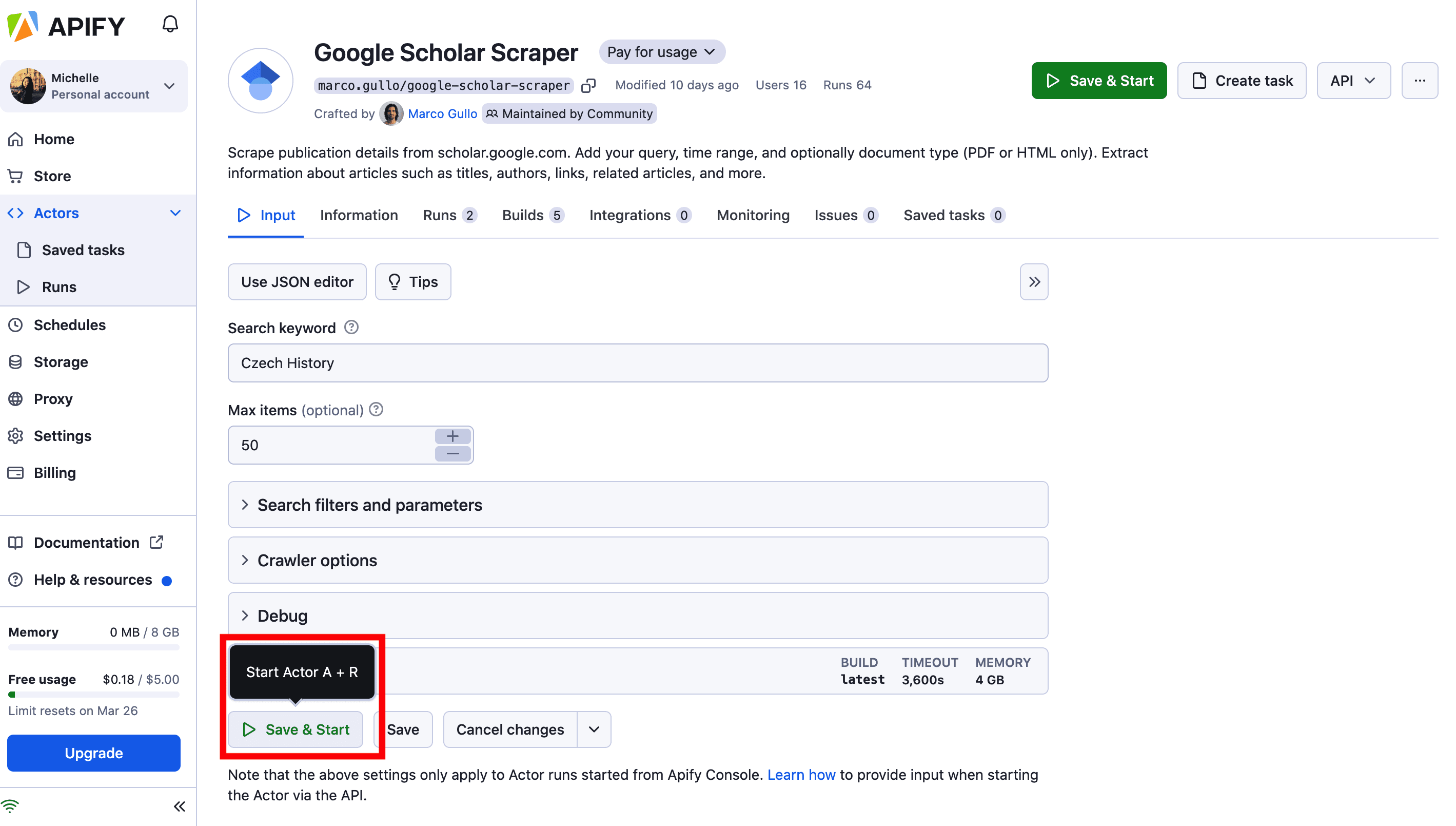 Google Scholar Scraper run