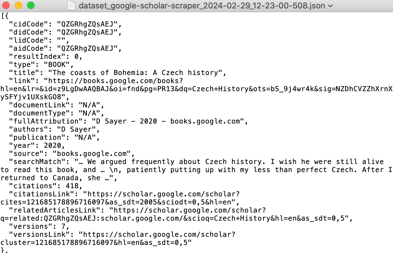 Your Google Scholar dataset in JSONT