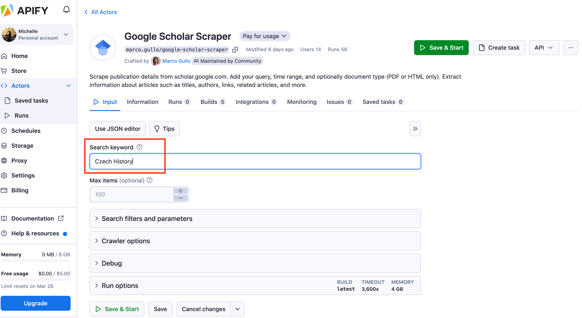 Enter the keyword associated with the resources you wish to scrape within the Google Scholar database