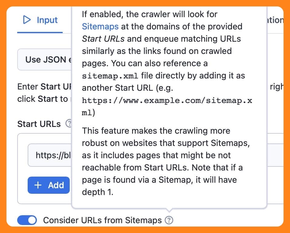 Text scraping: consider URLs from sitemaps