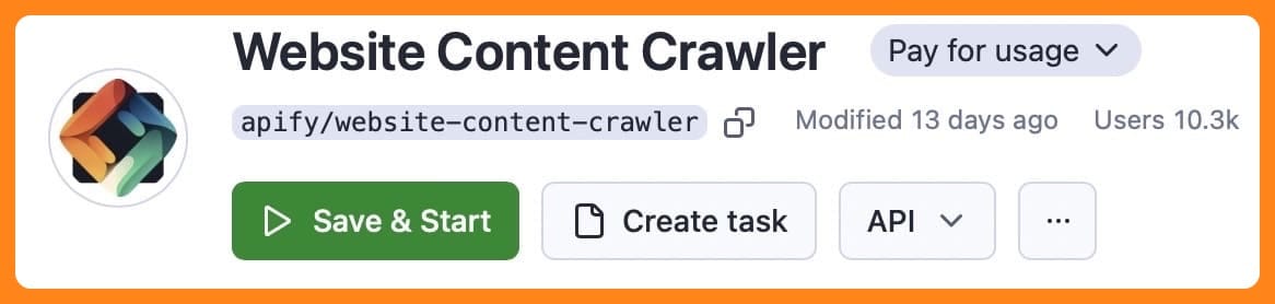 Text scraping with Website Content Crawler - Save and start your run