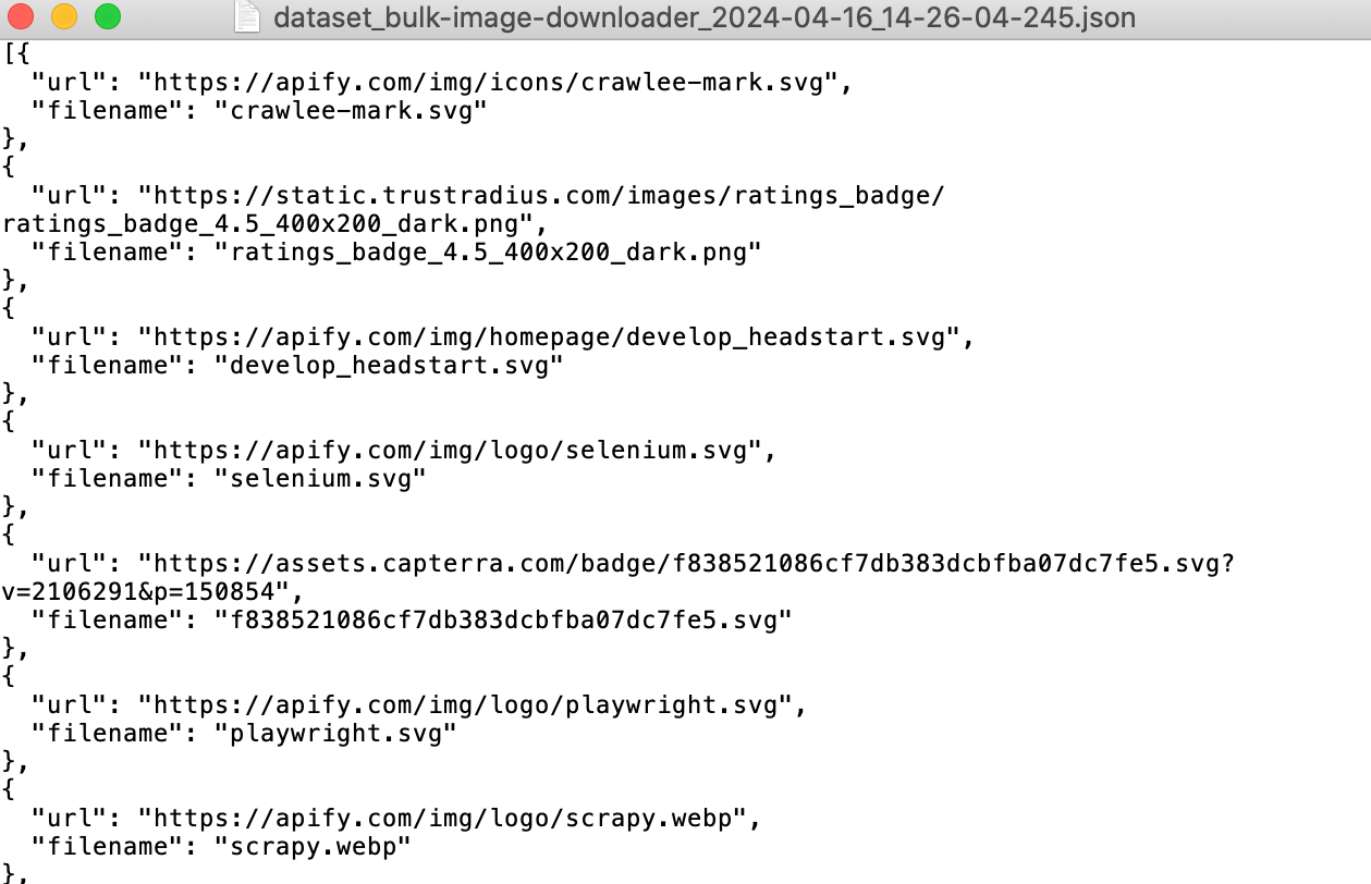 Your Bulk Image Downloader dataset in JSON