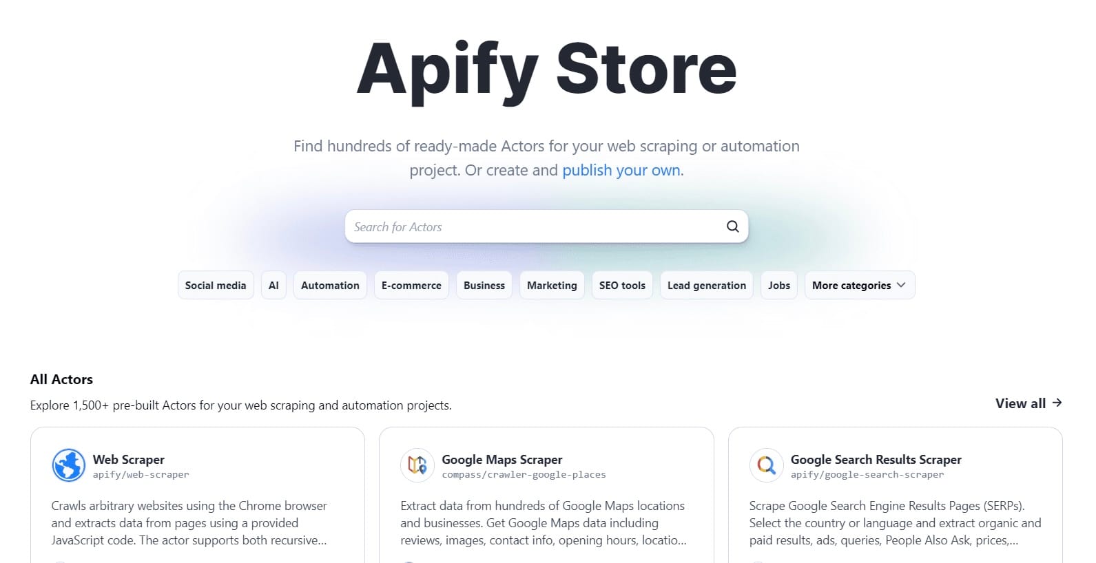Find no-code and low-code web scrapers on Apify Store