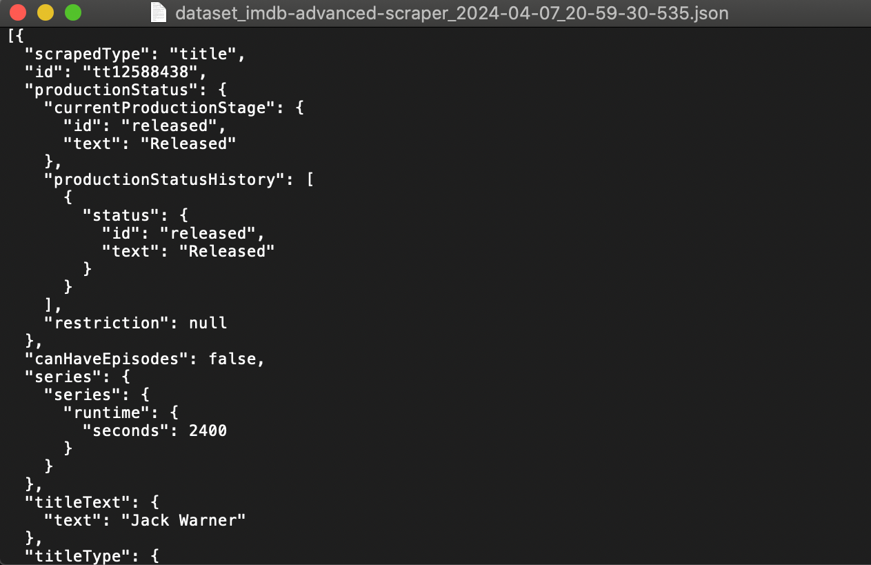 Your IMDb dataset in JSON