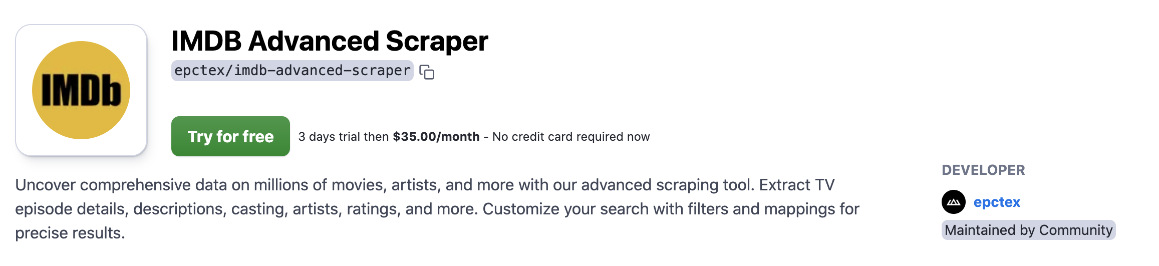        Try IMDb Advanced Scraper for Free 