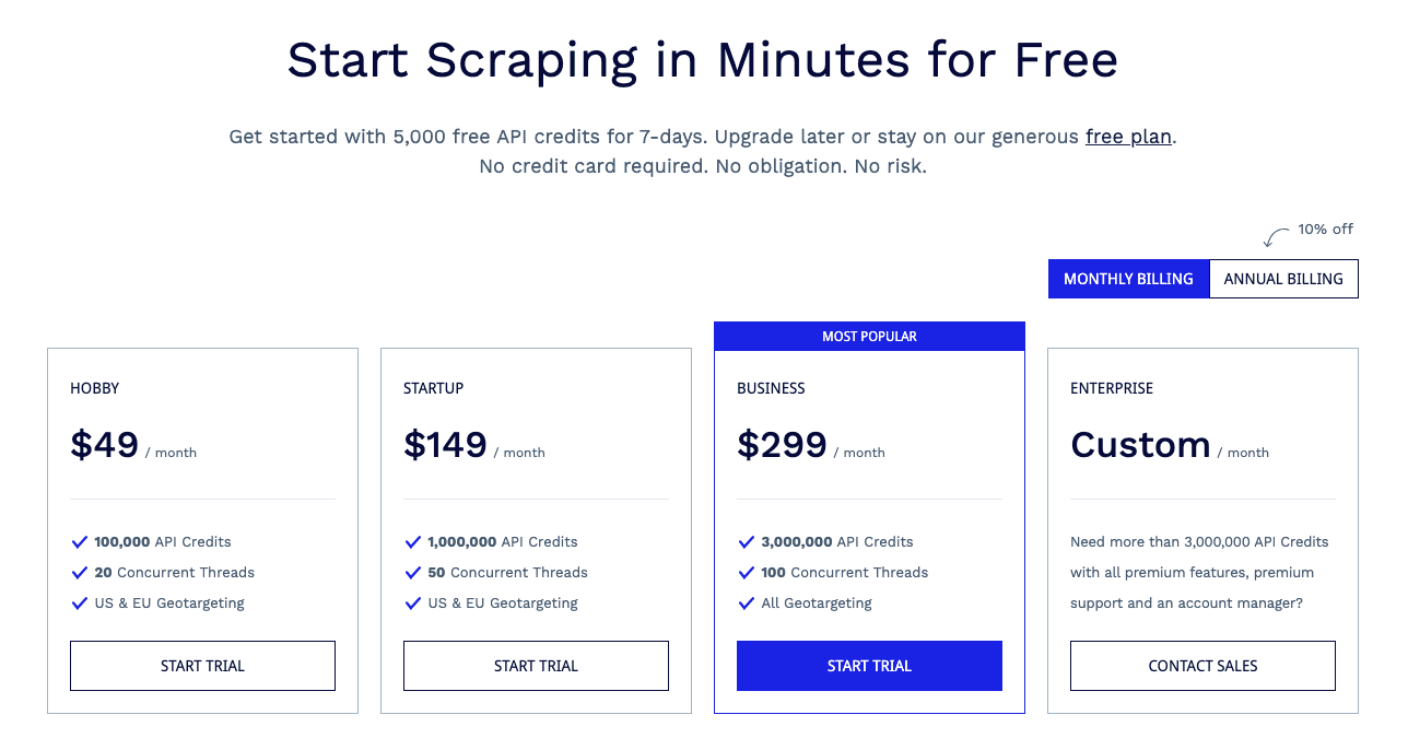 ScraperApi pricing