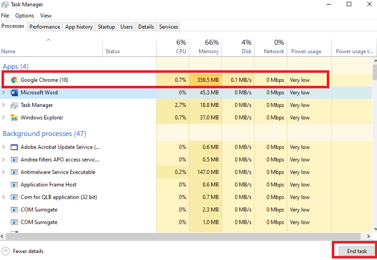 Task manager close Chrome process