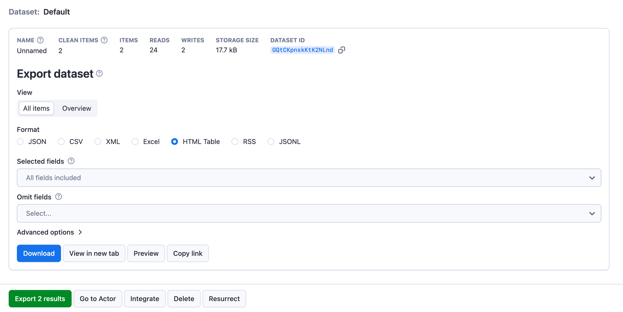 Step 5. Download data in Excel, JSON, HTML or CSV