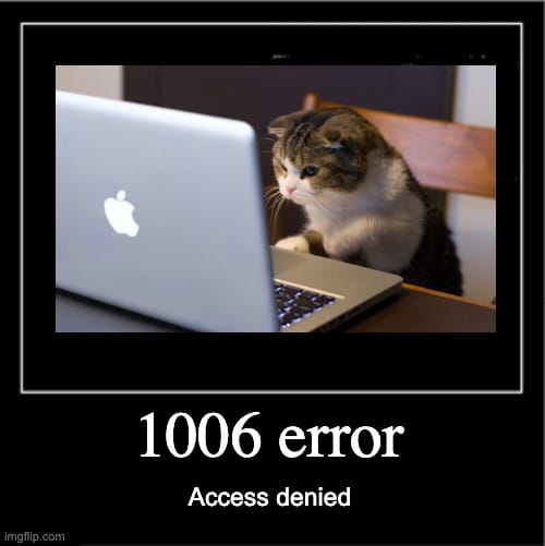 error 1006: funny image of a cat on a computer with the caption "1006 error Access denied"