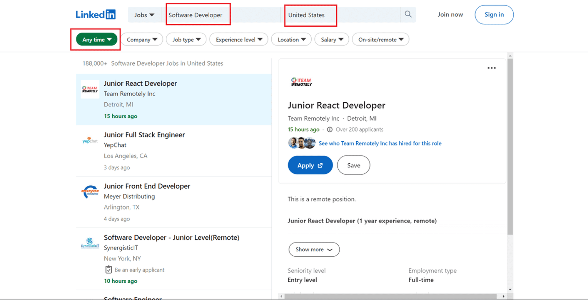 LinkedIn Software Developer jobs in the US