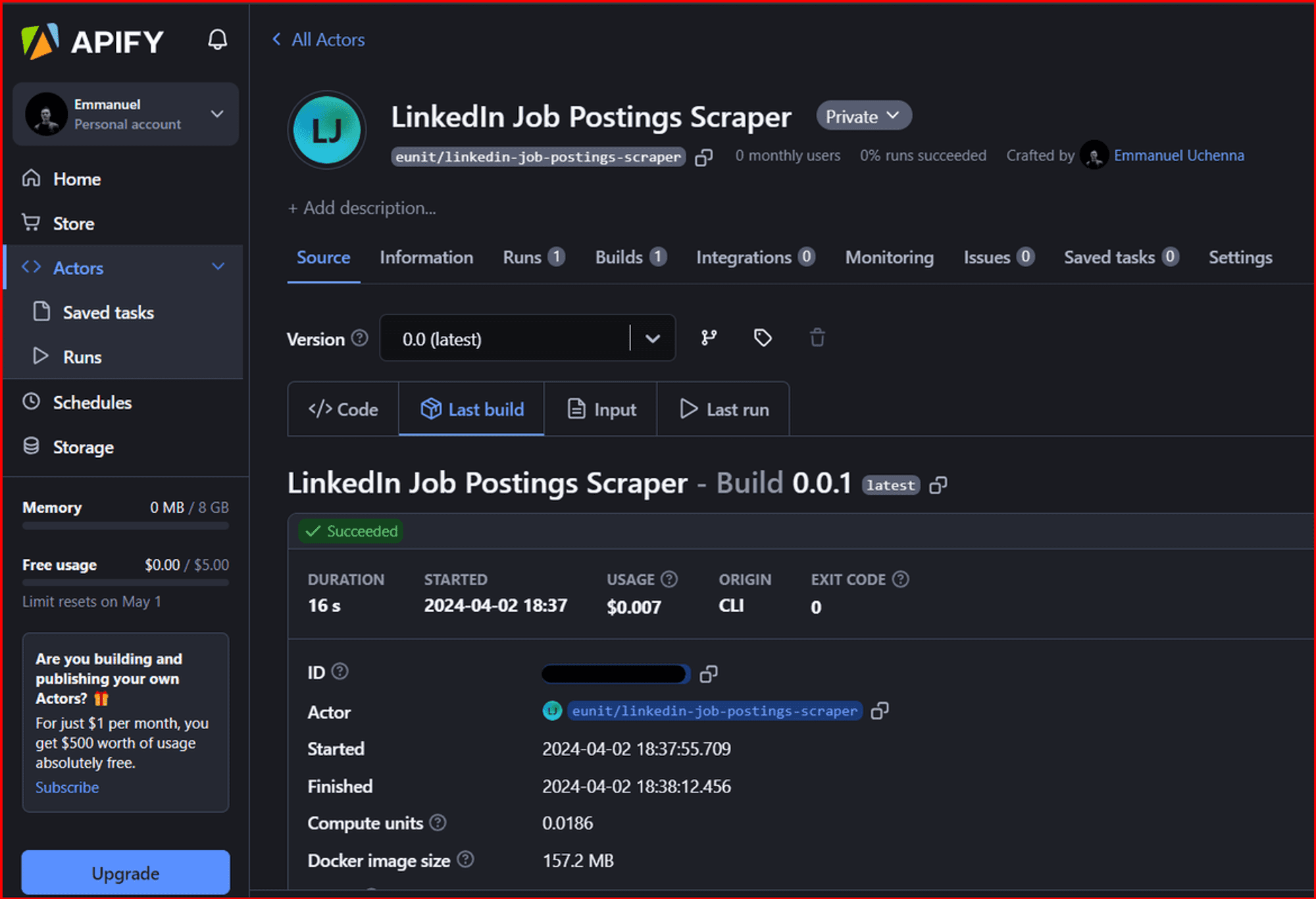 LinkedIn Job Postings Scraper as an Apify Actor