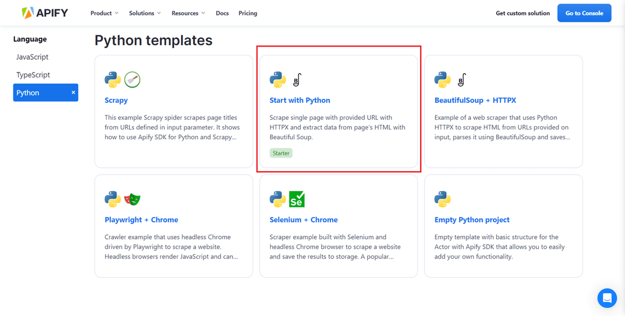 Python templates on Apify