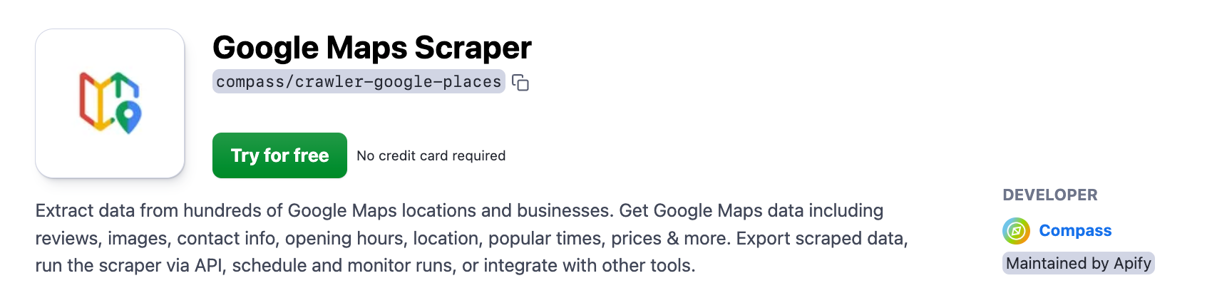 Google Maps Scraper's page on Apify Store.