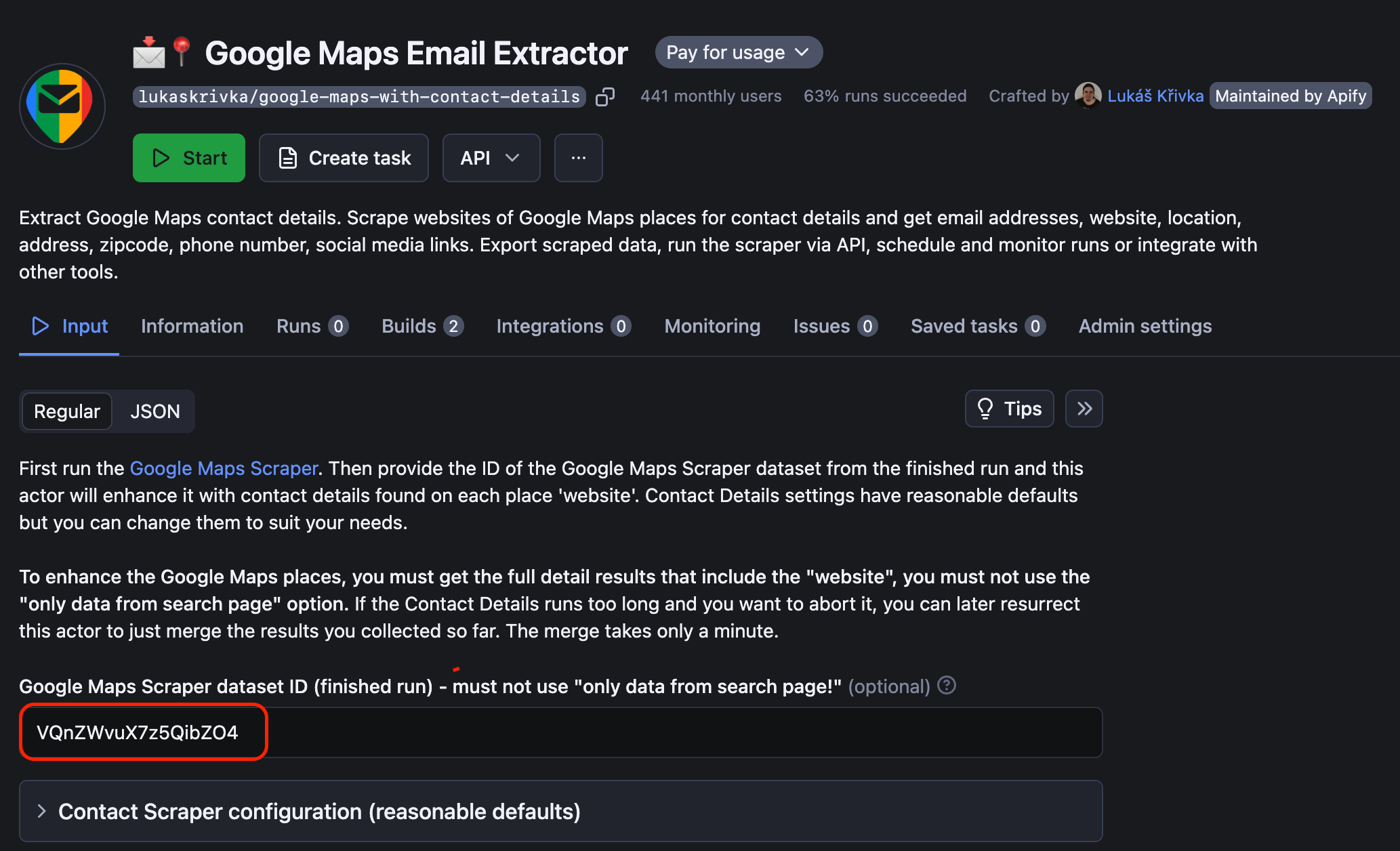 Step 4. Paste the ID into Google Maps Email Extractor input