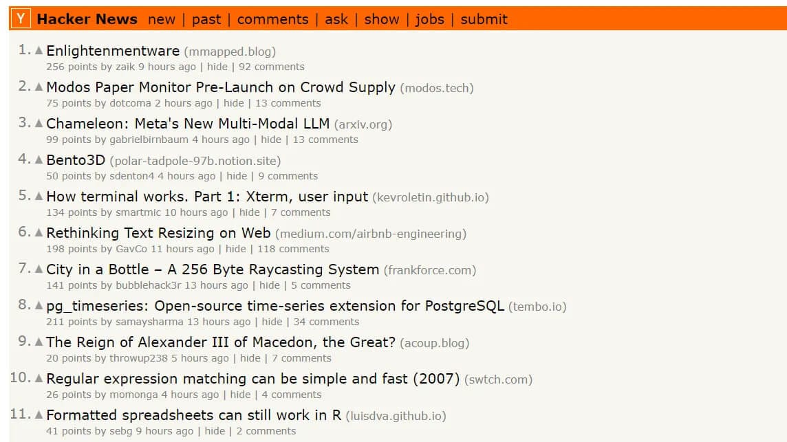 Hacker News front page