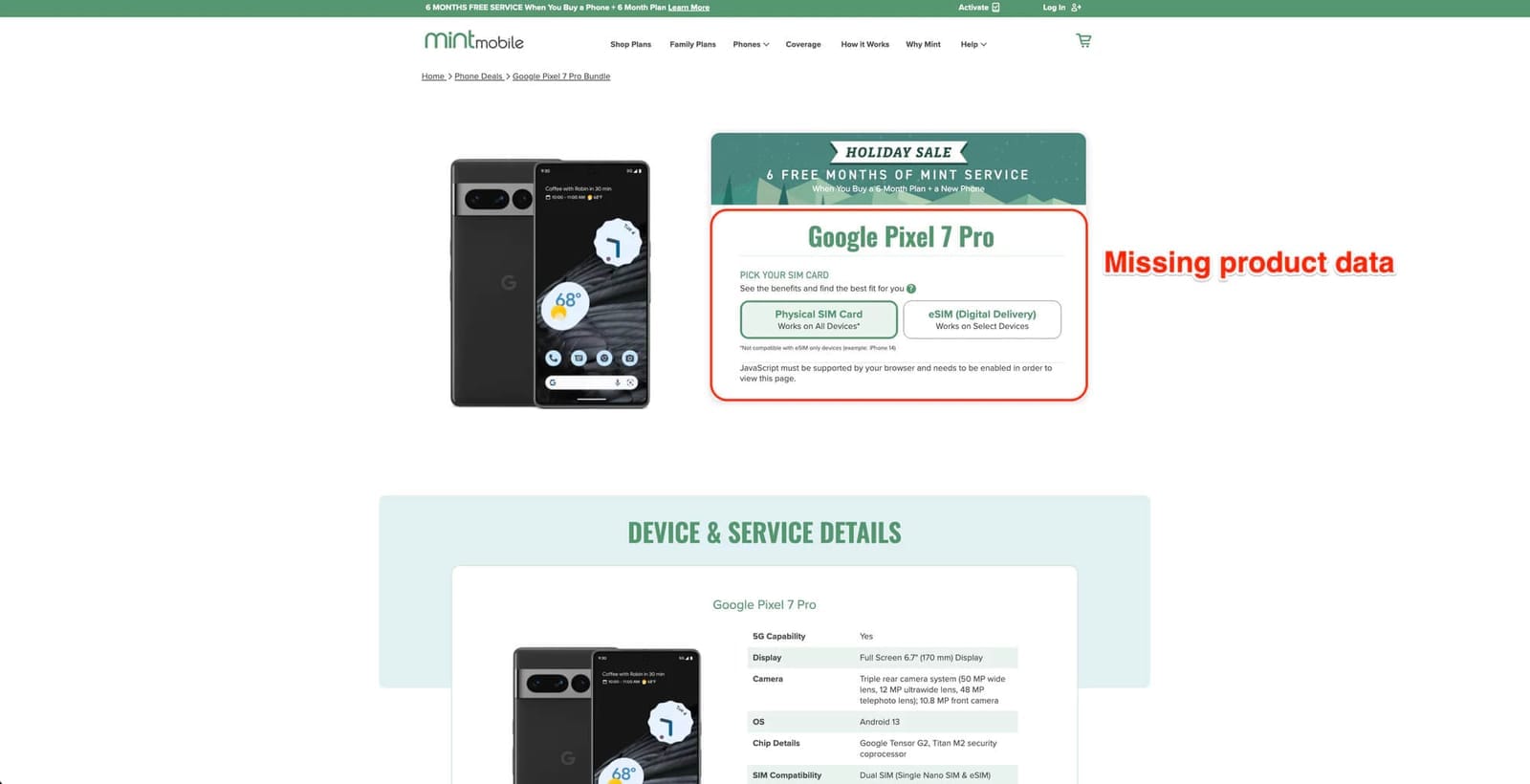 Mint Mobile web page with JavaScript disabled. Source: Python web scraping tutorial