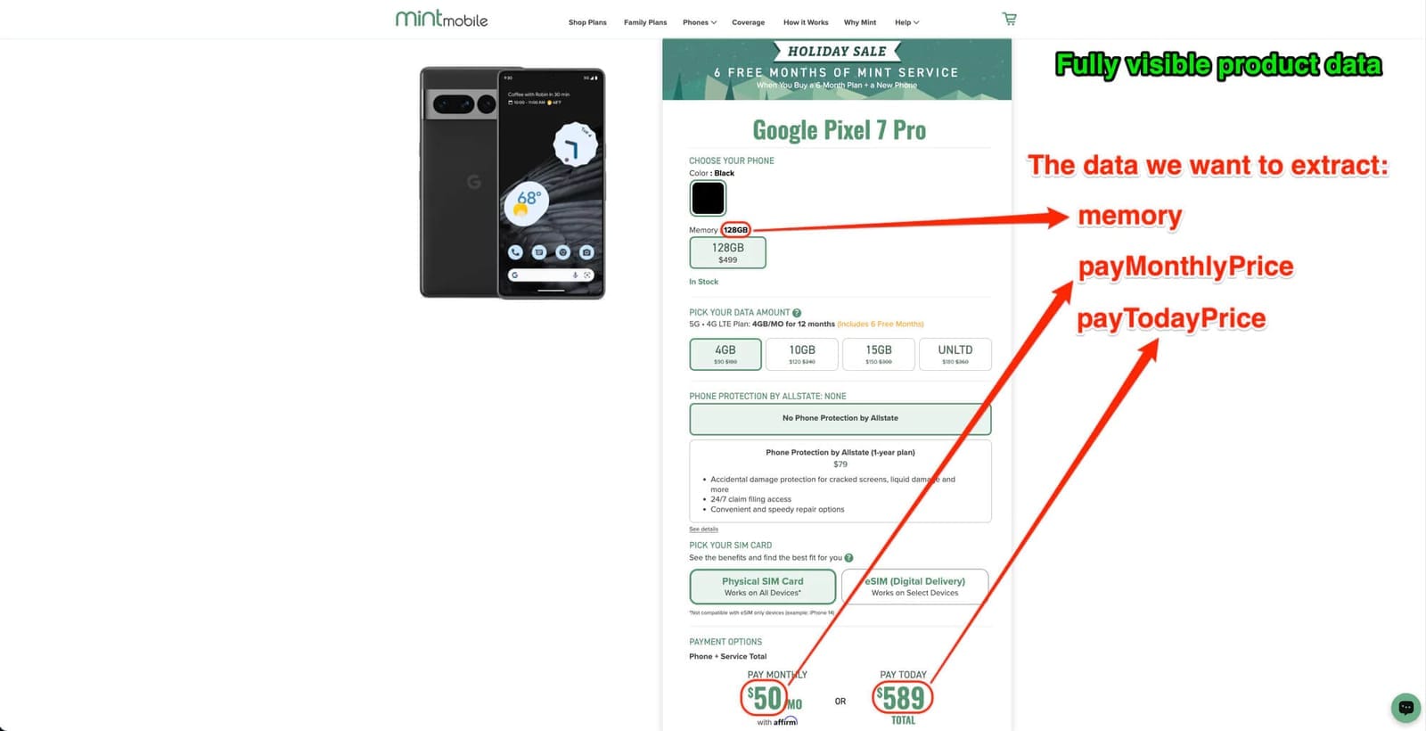 Mint Mobile web page with JavaScript enabled. Source: Python web scraping tutorial