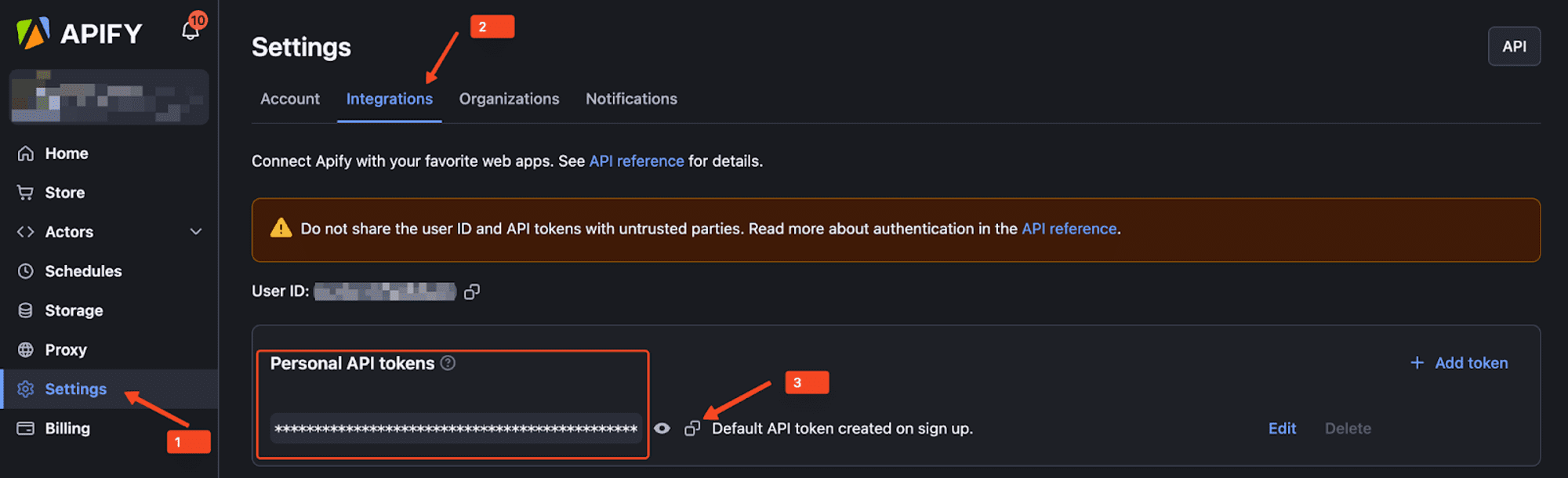 Apify login - personal API tokens