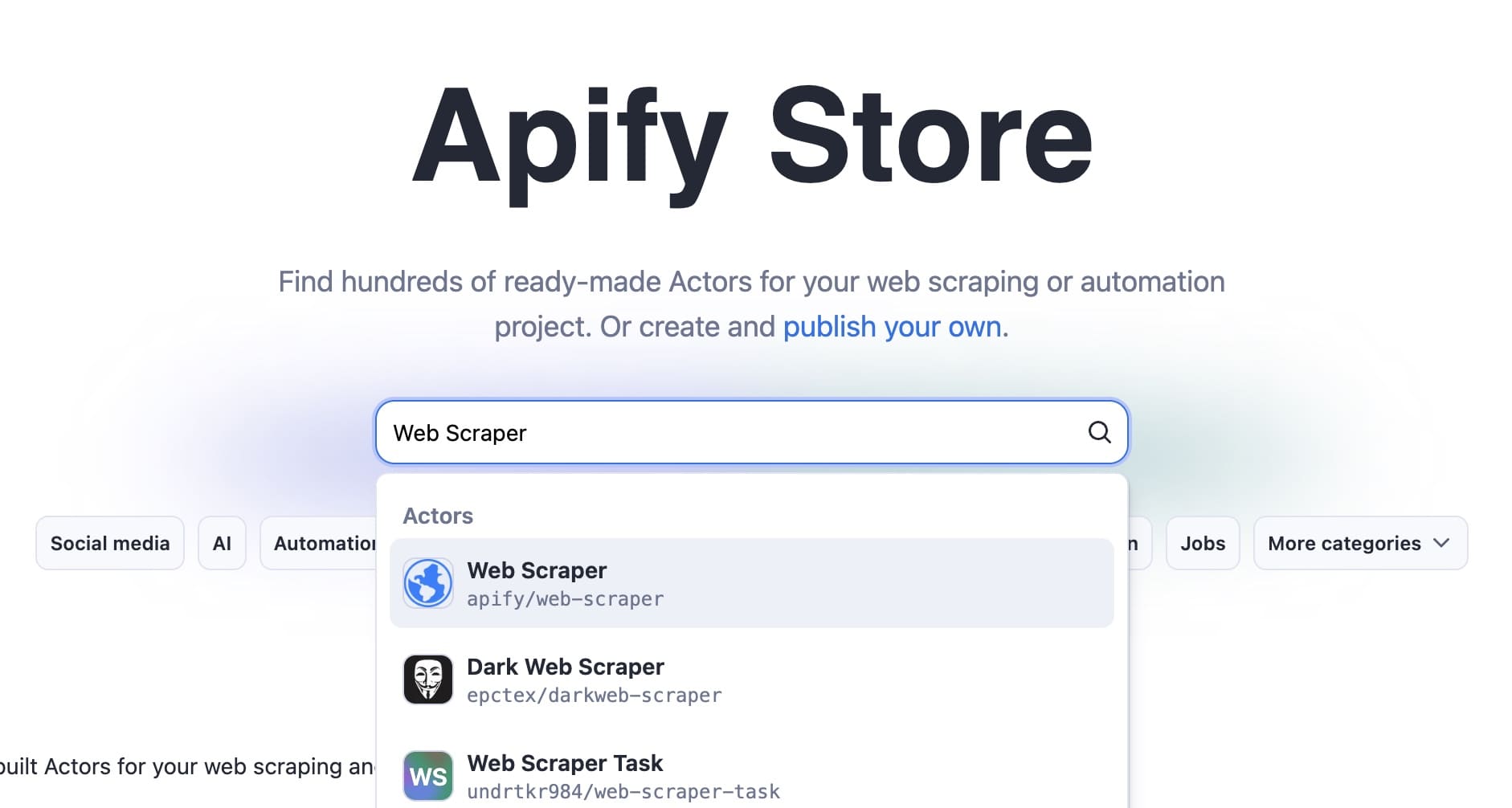 Create an RSS feed from a website. Step 1. Open Apify's Web Scraper on Apify Store.