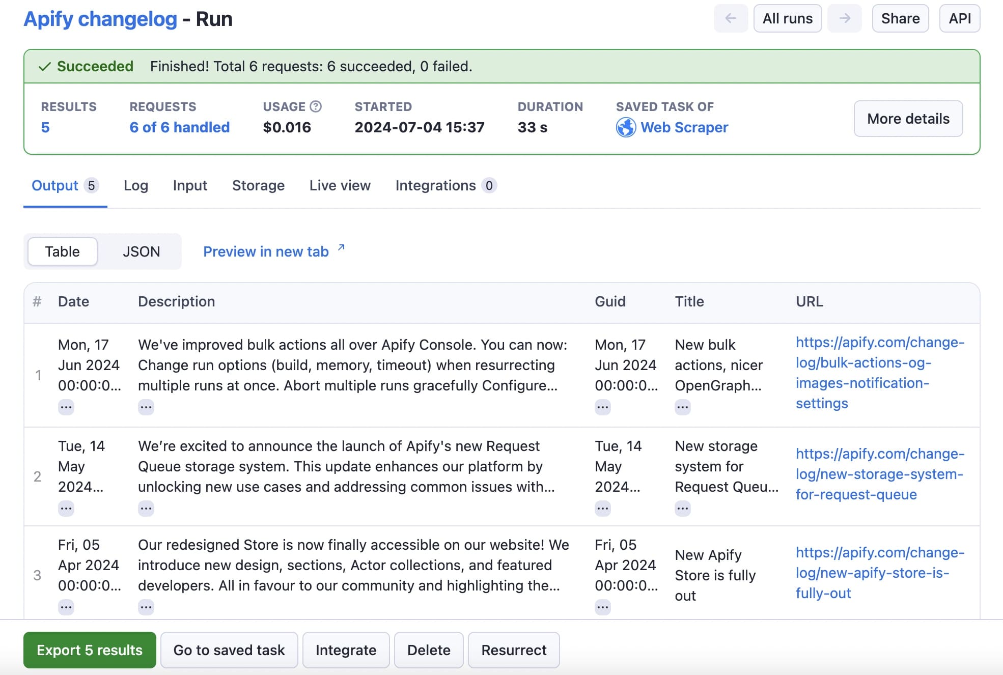 Create an RSS feed from a website. Step 5. Run the task and view the dataset