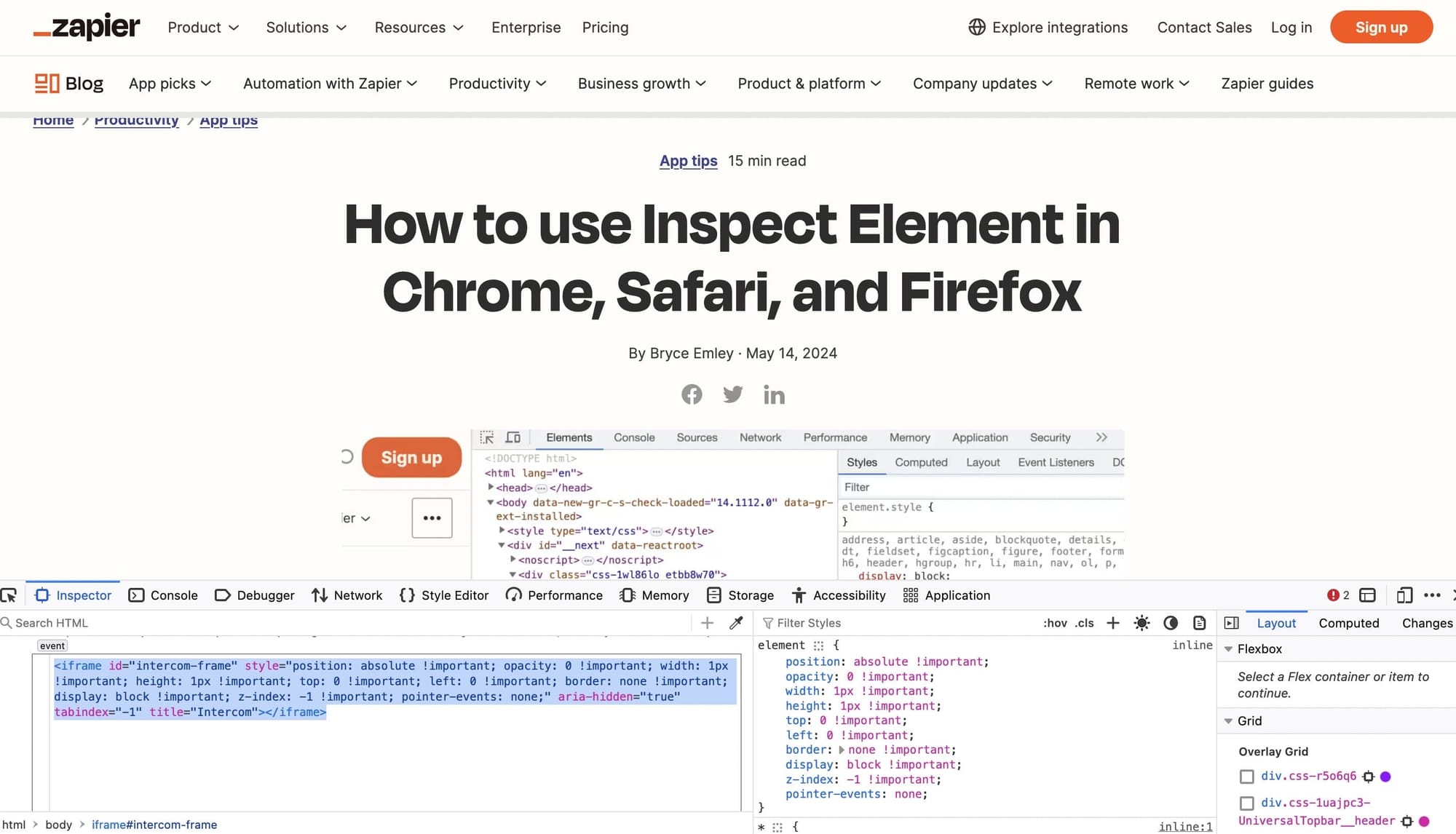 How to inspect elements in Firefox. Choose edit as HTML to hide an element