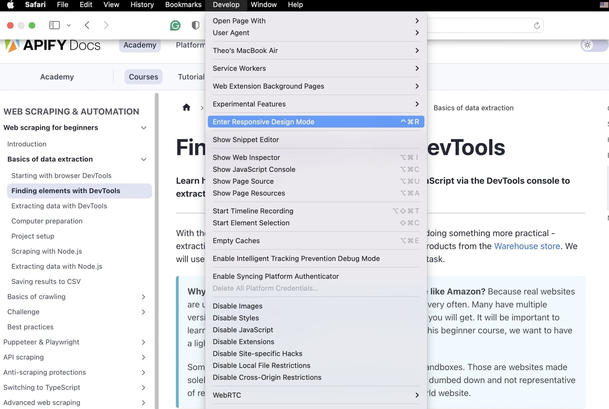 How to inspect elements in Safari. 9. Inspect the mobile version of the page