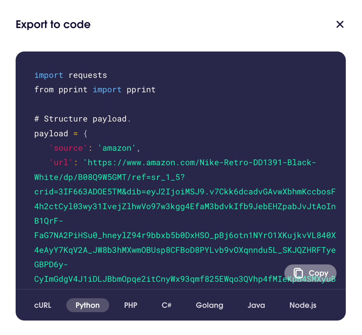 Oxylabs Scraper APIs Playground Code Example