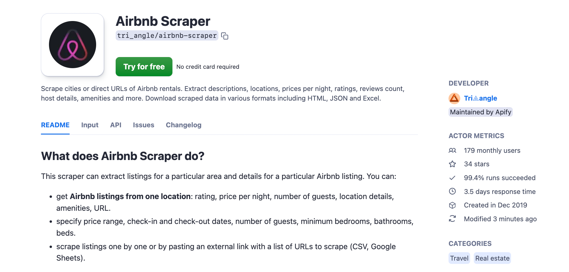 Find Airbnb Scraper page on Apify Store