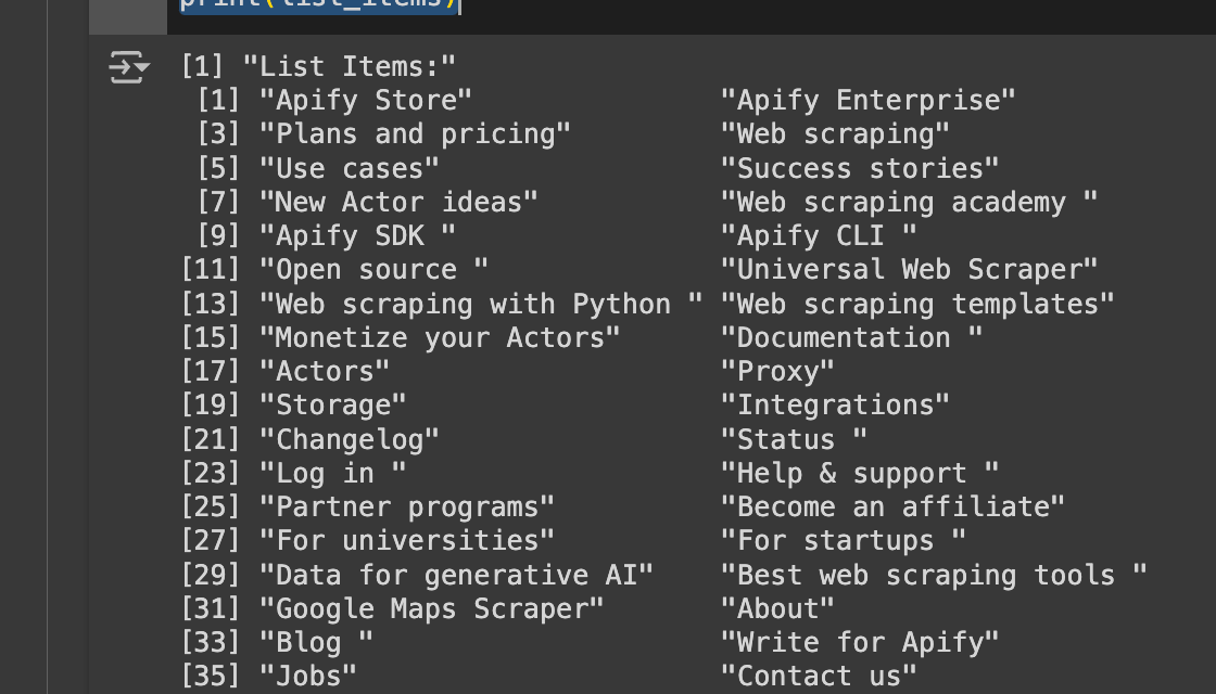 Handling lists with R. List items output