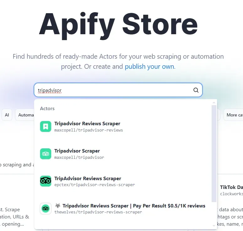 Tripadvisor in Apify Store