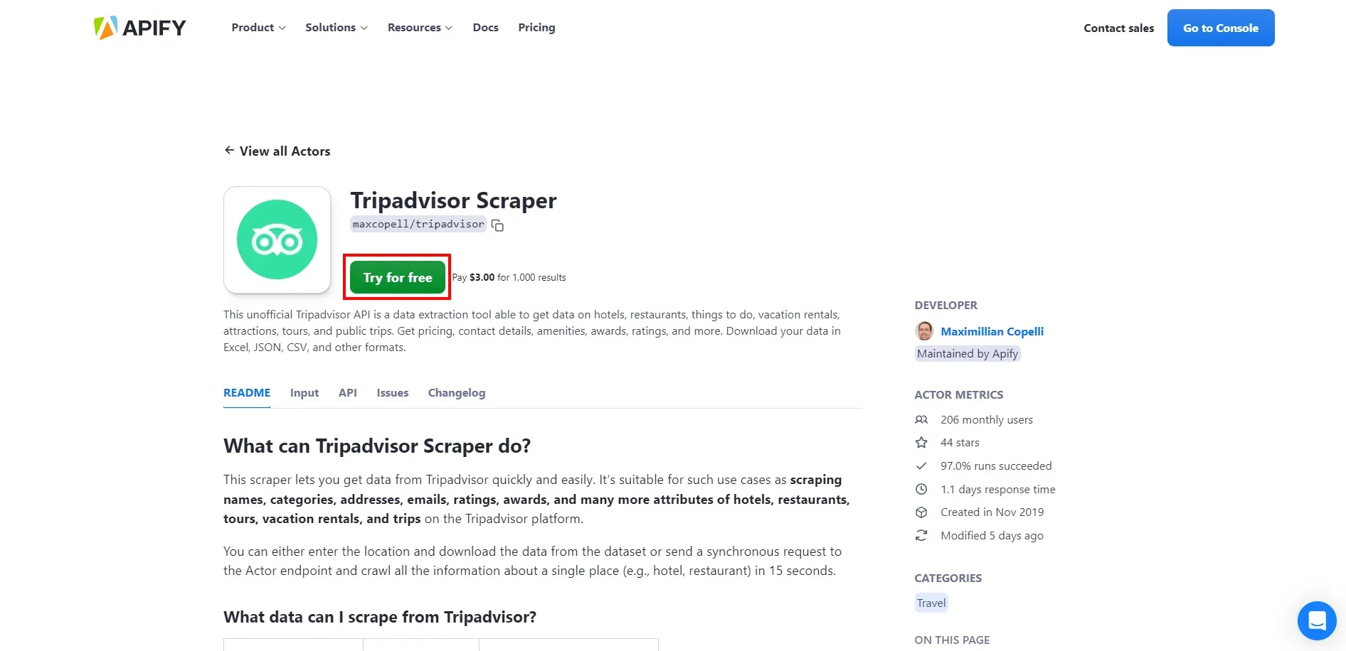 Try Tripadvisor Scraper for free