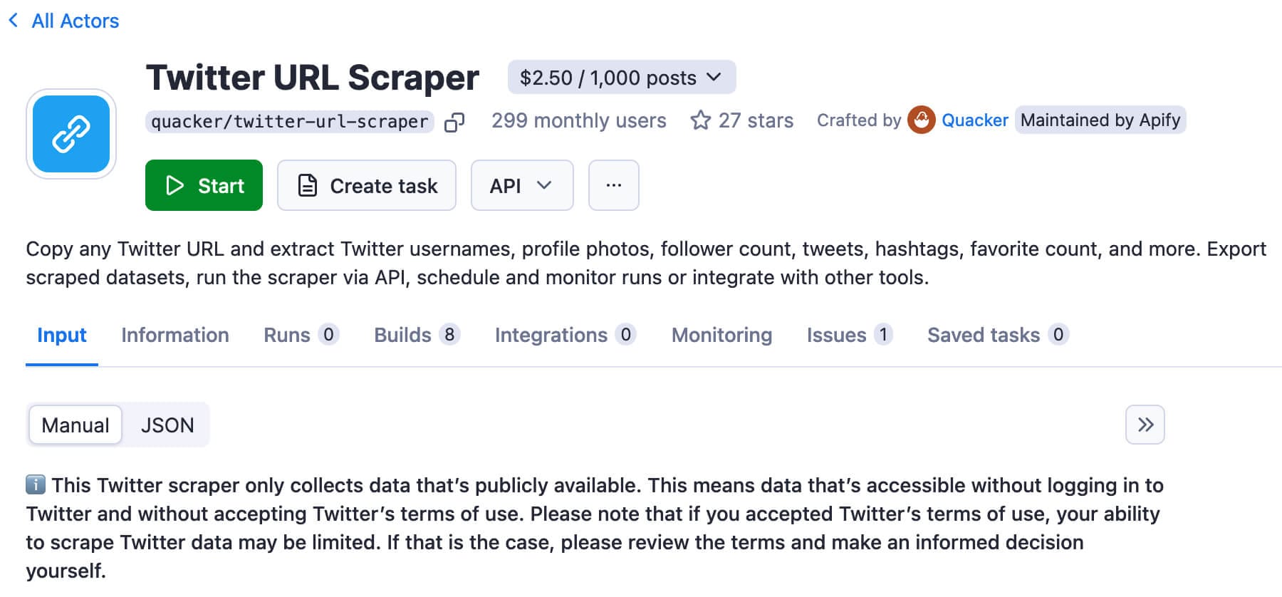 Use Twitter URL Scraper for sentiment analysis