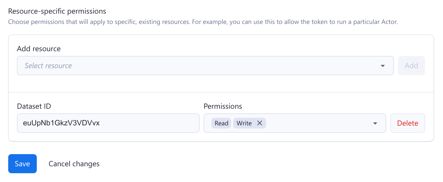 Configuring a token with resource-specific permissions