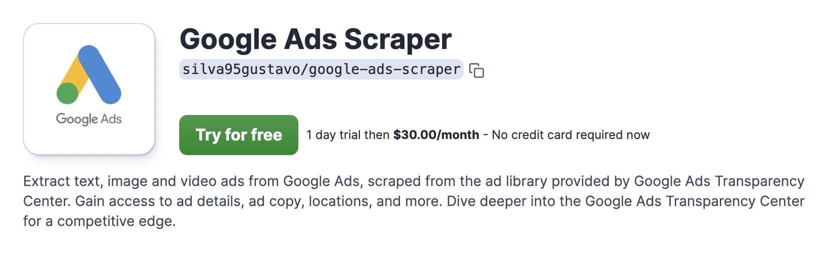 Google Ads Scraper - Try for free