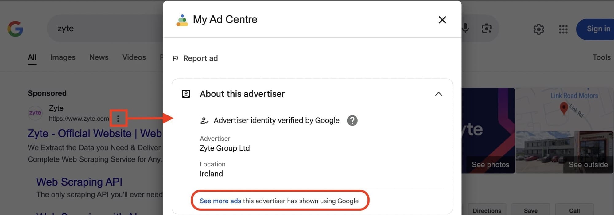 Open Ad Center on Google