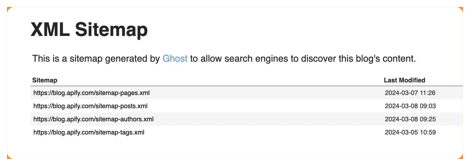 Text scraping: XML sitemap for the Apify Blog