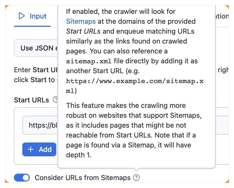 Text scraping: consider URLs from sitemaps