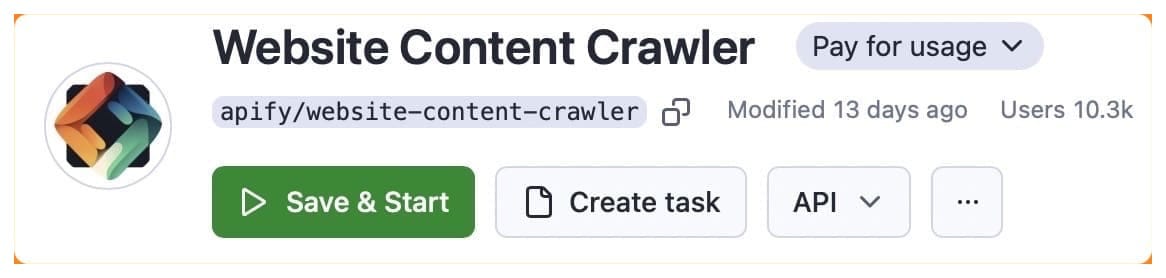 Text scraping with Website Content Crawler - Save and start your run