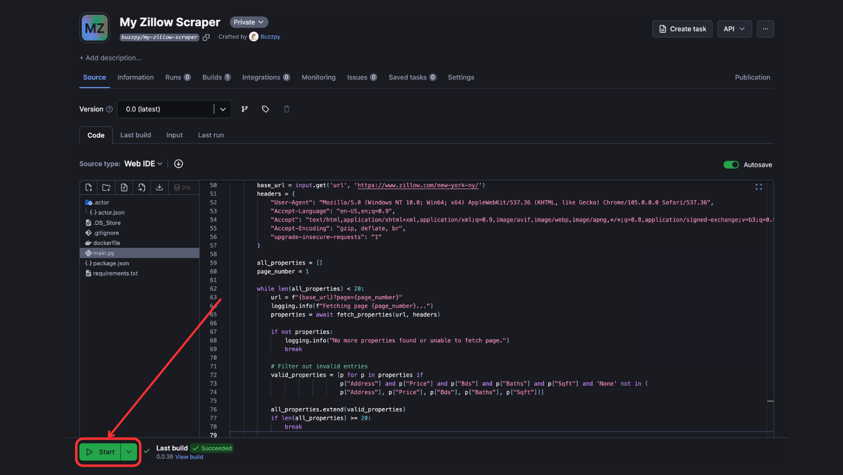 Zillow scraper deployed to Apify